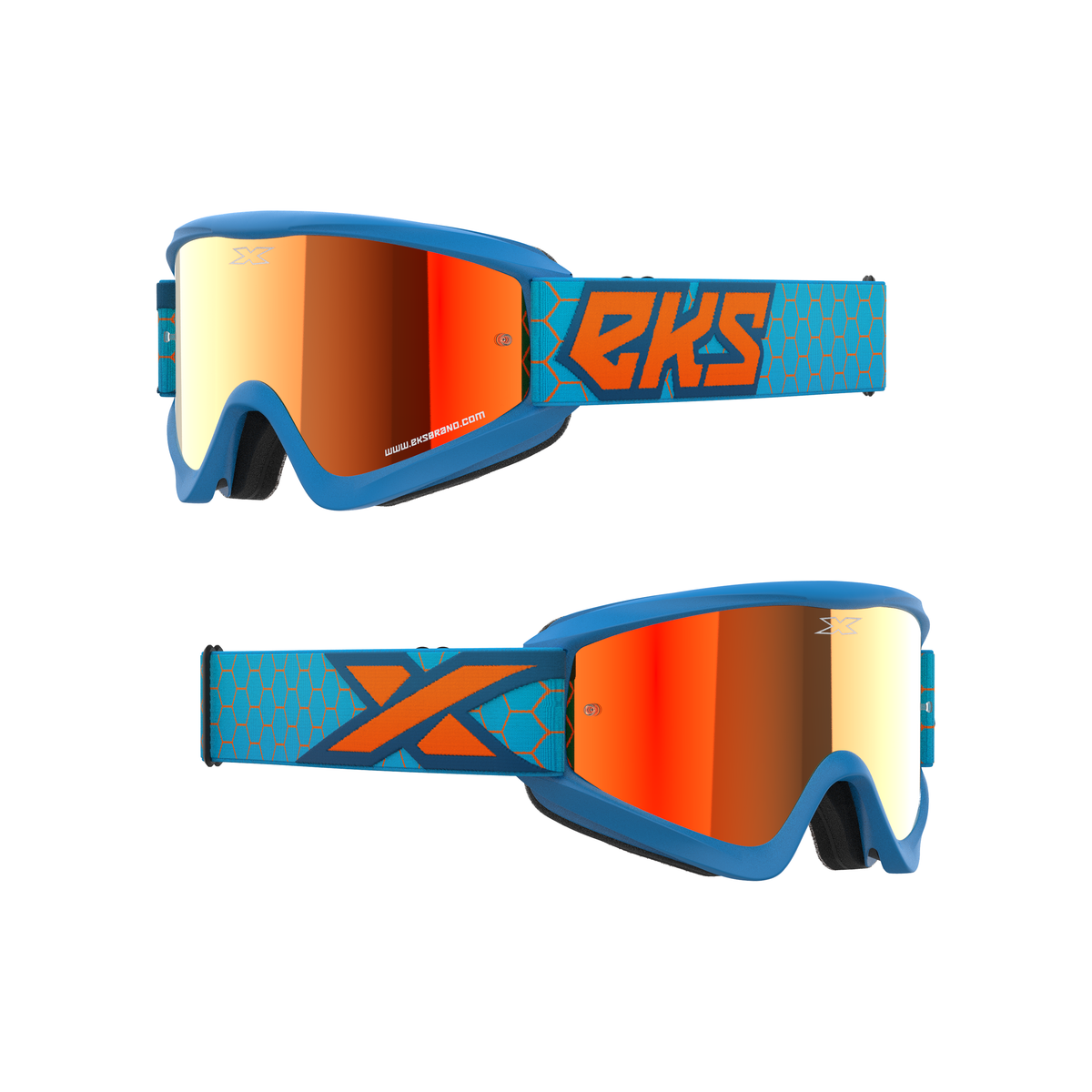 GOX Flat-Out Mirror Goggle Liquid Cyan, Flo Orange - Red Mirror Lens