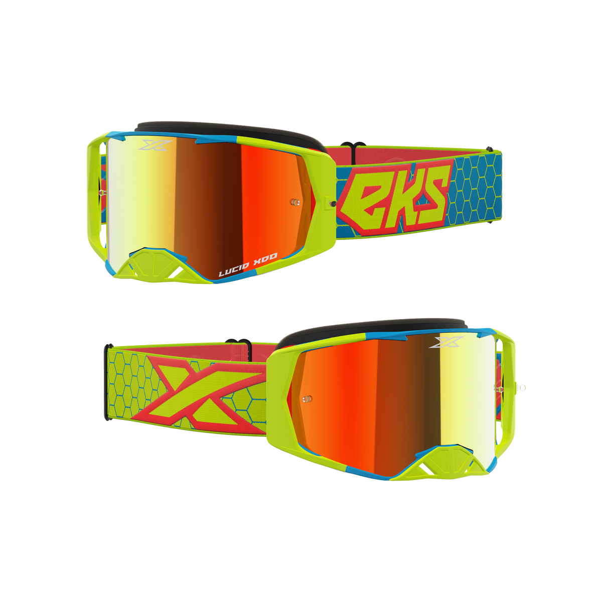 Lucid Goggle Flo Yellow, Cyan &amp; Fire Red - Red Mirror