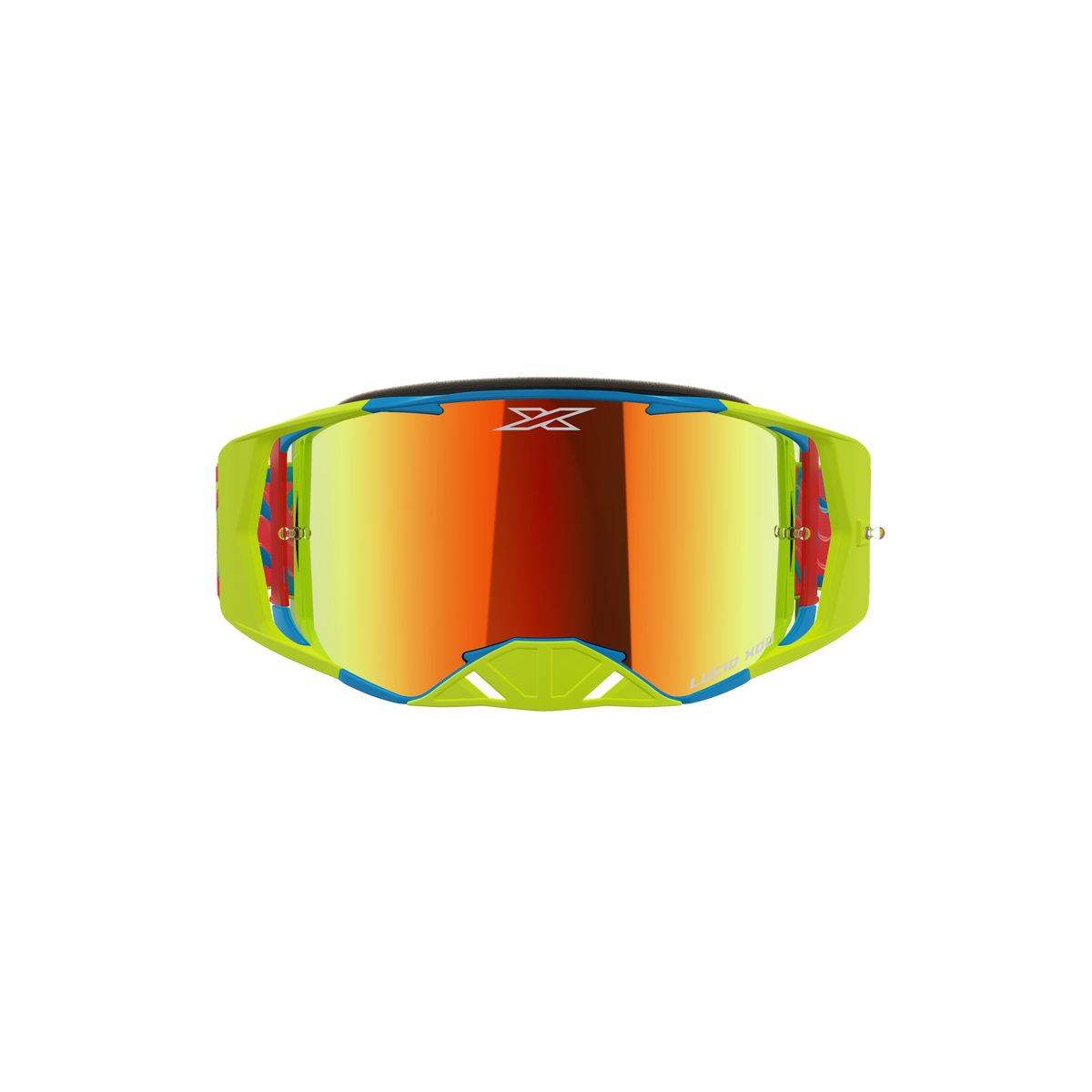 Lucid Goggle Flo Yellow, Cyan &amp; Fire Red - Red Mirror