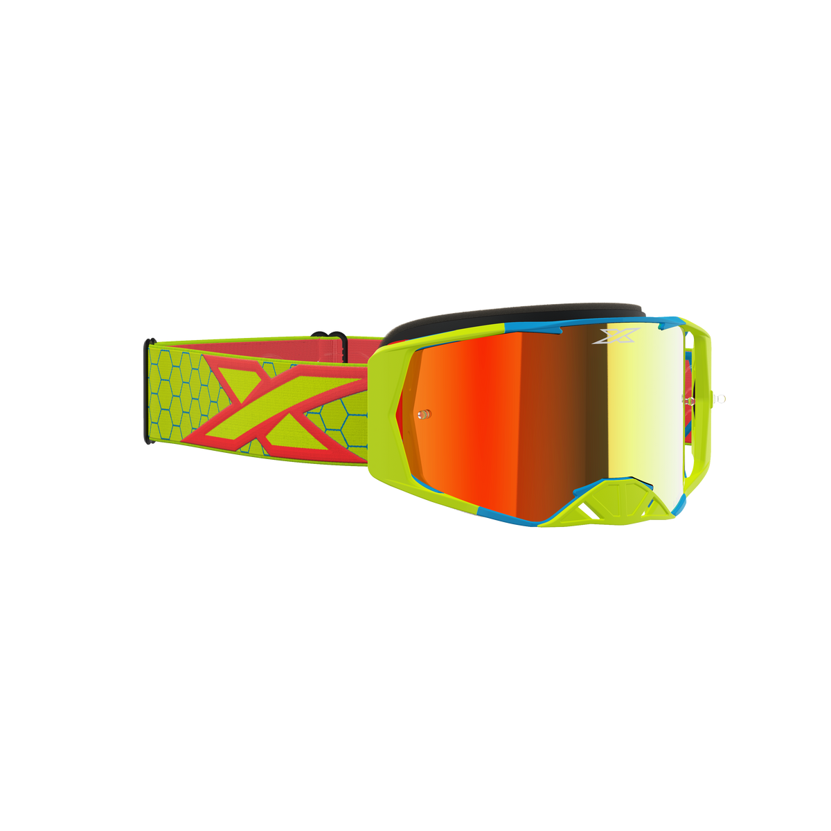 Lucid Goggle Flo Yellow, Cyan &amp; Fire Red - Red Mirror