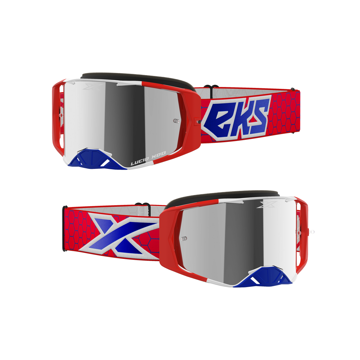 Lucid Goggle Red, White, &amp; Metallic Blue - Silver Mirror