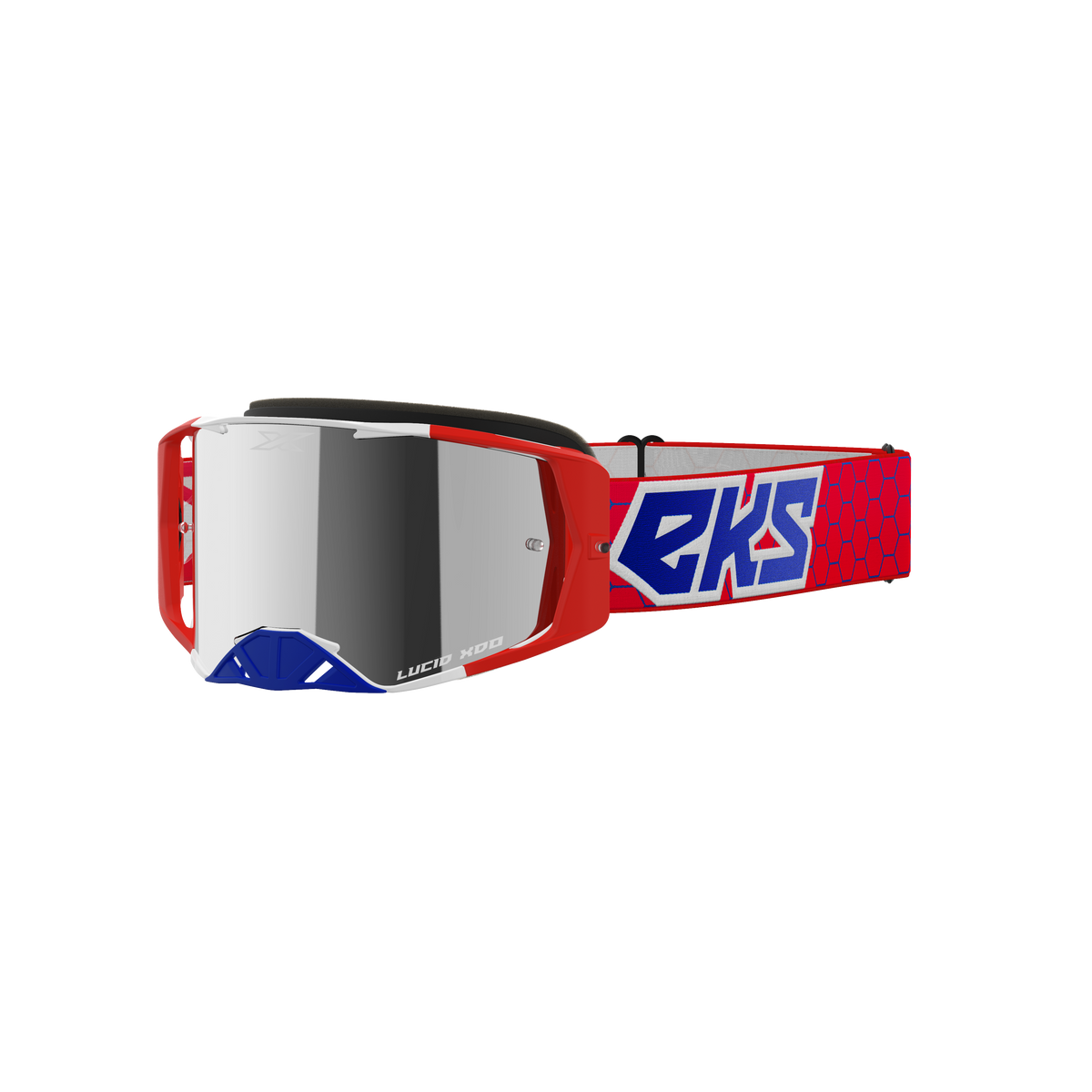 Lucid Goggle Red, White, &amp; Metallic Blue - Silver Mirror