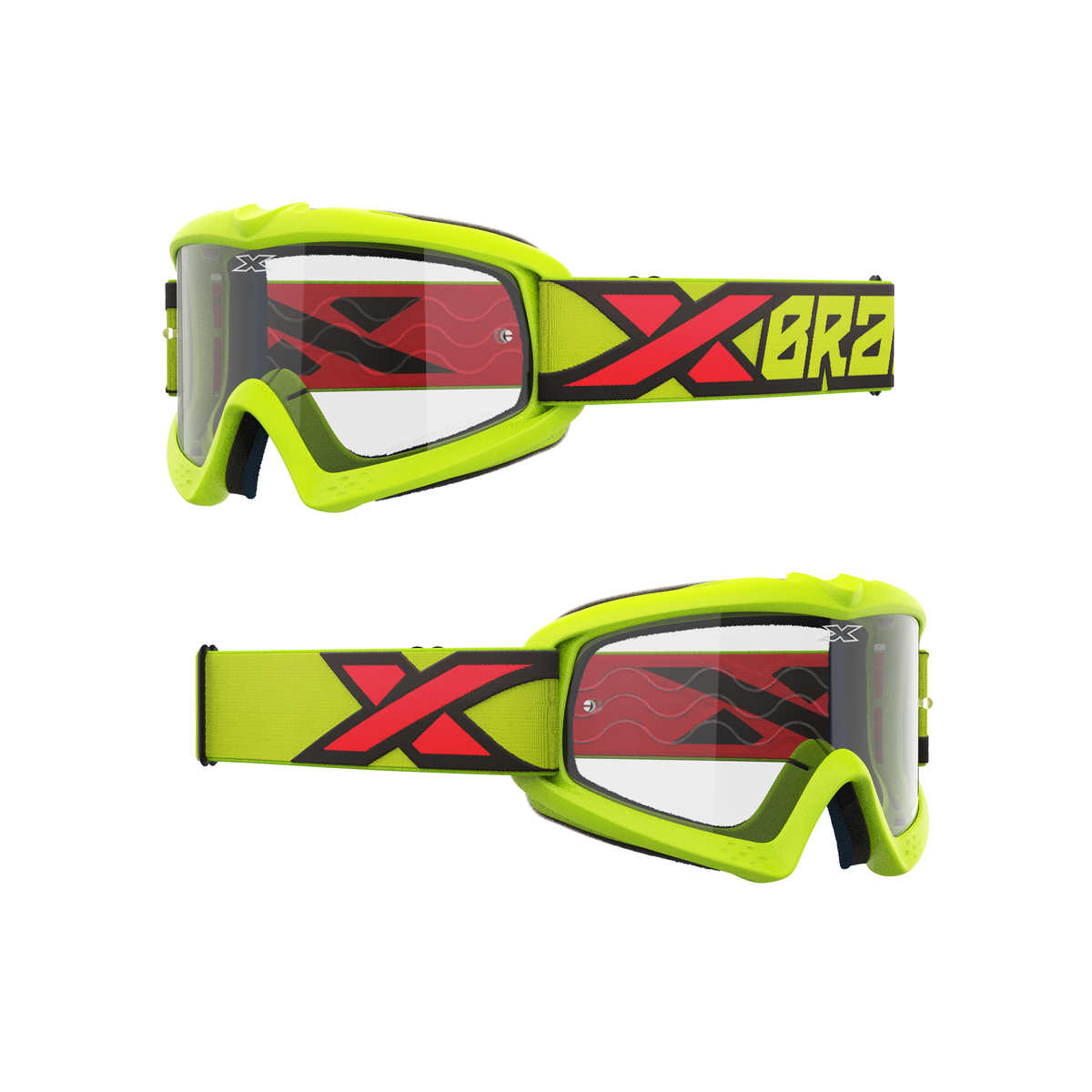 XGROM Clear Youth Goggle Flo Yellow, Black &amp; Fire Red